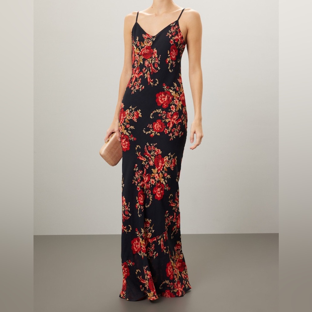 Reformation Parma Maxi Dress in Black with Roses